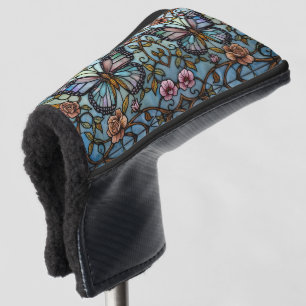 Vintage stain glass blue butterfly art golf head cover