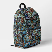 vintage stain glass blue butterfly art