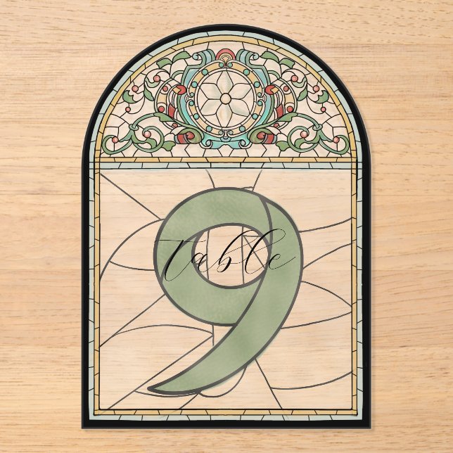 Vintage Stained Glass Effect Acrylic Table Numbers (Front)