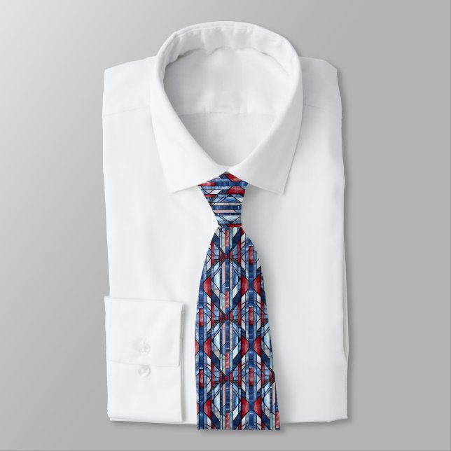 Vintage Stained Glass Patriotic Tie (Tied)