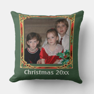 Vintage Stained Glass Photo Frame Red Green Cushion
