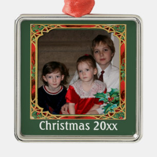 Vintage Stained Glass Photo Frame Red Green Metal Tree Decoration