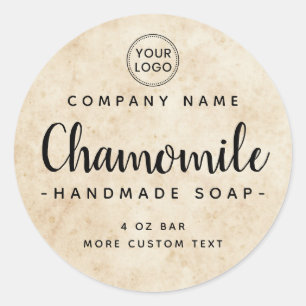 Vintage stained parchment paper product label