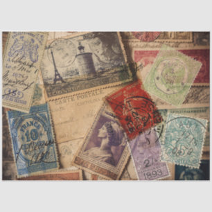 Vintage Stamp Collage Tissue Paper