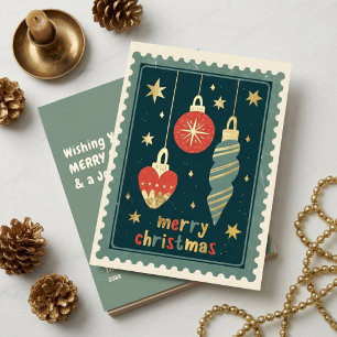 Vintage Stamp Merry Christmas Ornaments Sage Gold