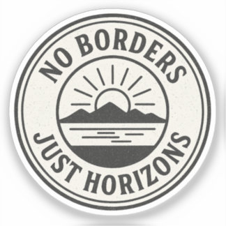 Vintage Stamp – “No Borders, Just Horizons”.