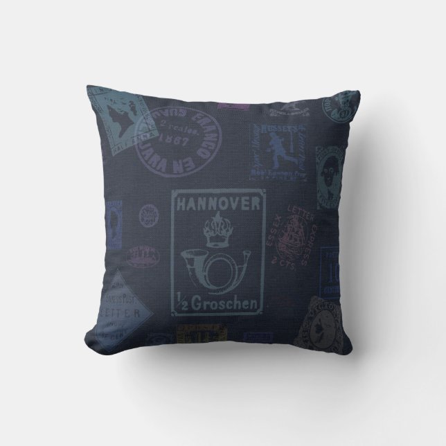 Vintage Stamp Pillow - Dark (Front)
