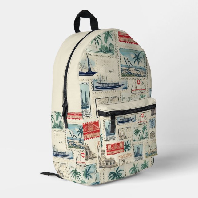 Vintage Stamps Printed Backpack (Back Corner Left)