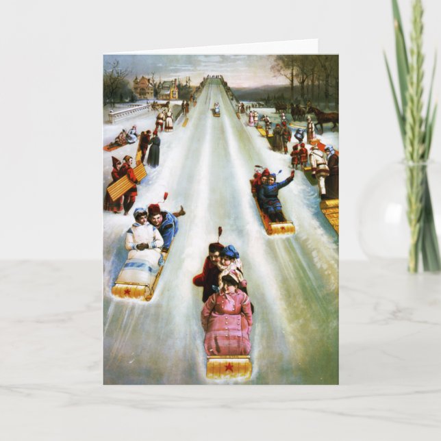 Vintage Star Tobogganing Day Card (Front)
