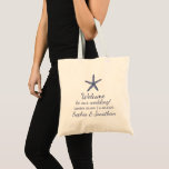 Vintage Starfish Beach Wedding Custom Welcome Tote Bag<br><div class="desc">Make your wedding and out of town guests feel special with this beach themed welcome tote bag. Design features a navy blue vintage starfish illustration and your 4 lines of custom text. Personalise the bag by adding your greeting, wedding date and names. Timeless and classic, yet elegant and chic ....</div>