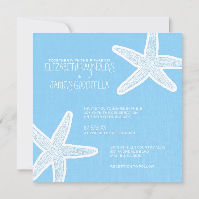 Vintage Starfish Beach Wedding Invitations (Front)