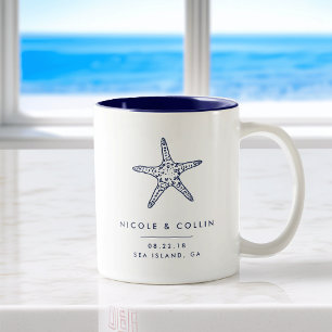 Vintage Starfish Destination Wedding Favour Two-Tone Coffee Mug