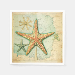 Vintage starfish nautical map napkin