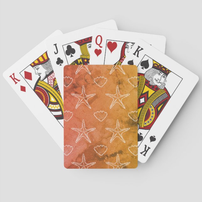 Vintage Starfish Seashell Sketch Pattern Playing Cards (Back)