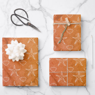 Vintage Starfish Seashell Sketch Pattern Wrapping Paper Sheet