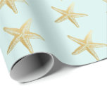 Vintage Starfish Sketch Aqua Wrapping Paper<br><div class="desc">Turquoise blue with gold starfish gift wrapping paper fun for Christmas at the beach and pretty enough for beach wedding bridal shower or wrapping paper for your bridal party gifts. Change the background colour using the advanced editor accessible by clicking "CUSTOMIZE FURTHER."</div>