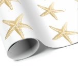 Vintage Starfish Sketch White Wrapping Paper<br><div class="desc">White and gold starfish wrapping paper. Change the background colour using the advanced editor accessible by clicking "CUSTOMIZE FURTHER." Great for beach wedding shower gifts and coastal backdrops and home decor projects.</div>