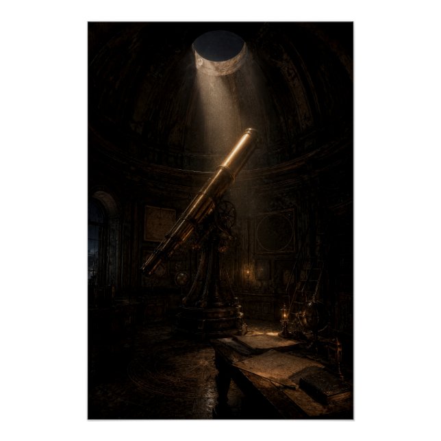 Vintage Stargazing Observatory Telescope Poster (Front)