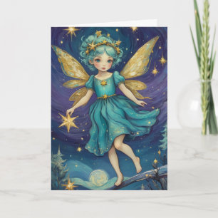 Vintage Starry Night Christmas Fairy Personalised Card