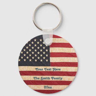 Vintage Stars and Stripes Weathered American Flag Key Ring