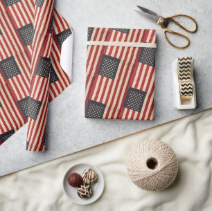 Vintage Stars and Stripes Weathered American Flag Wrapping Paper