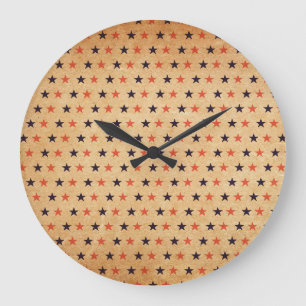 Vintage Stars: Old Paper Texture Large Clock