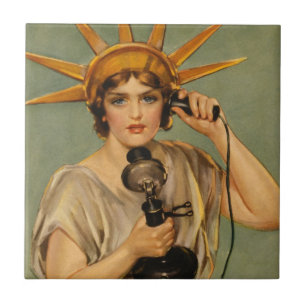 Vintage Statue of Liberty, WWI Patriotic War Ad Tile