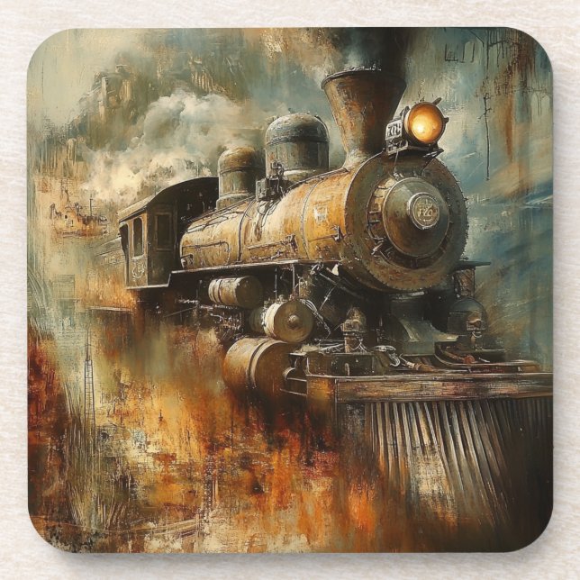 Vintage Steam: Abstract Locomotive Coaster Set (Front)