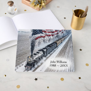 Vintage Steam Engine American Flag Steam Guest Book