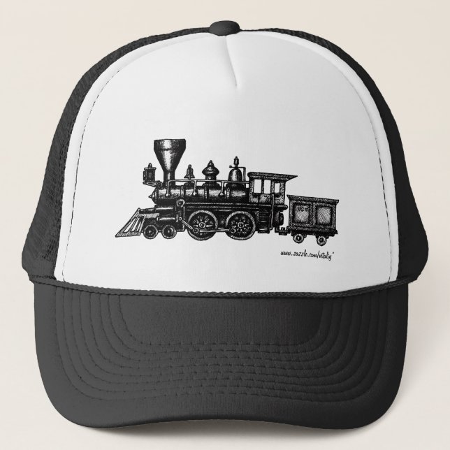 Vintage steam engine locomotive graphic art hat (Front)