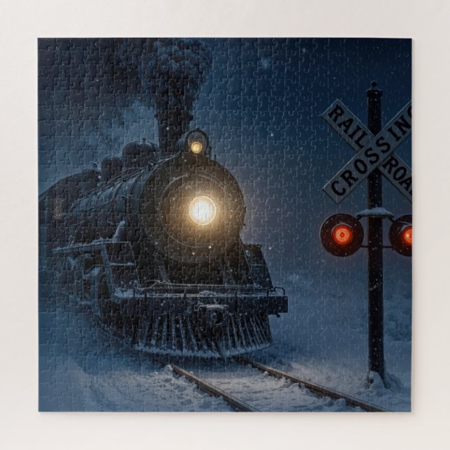 Vintage Steam Engine Locomotive In Winter Jigsaw Puzzle (Vertical)