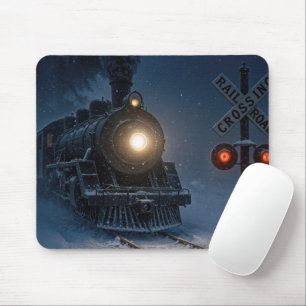 Vintage Steam Engine Locomotive In Winter Mouse Pad