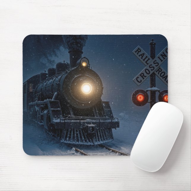 Vintage Steam Engine Locomotive In Winter Mouse Pad (With Mouse)