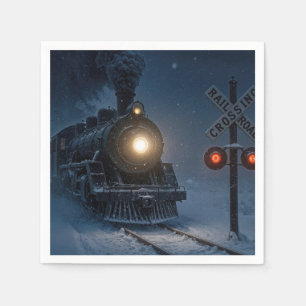 Vintage Steam Engine Locomotive In Winter Napkin