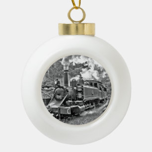 Vintage Steam Engine Train Ceramic Ball Christmas Ornament