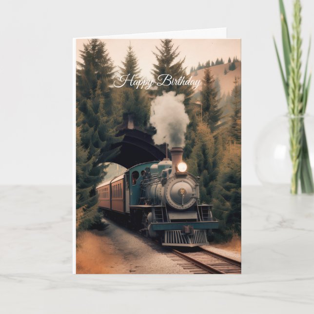 Vintage Steam Engine Train Happy Birthday Card (Front)