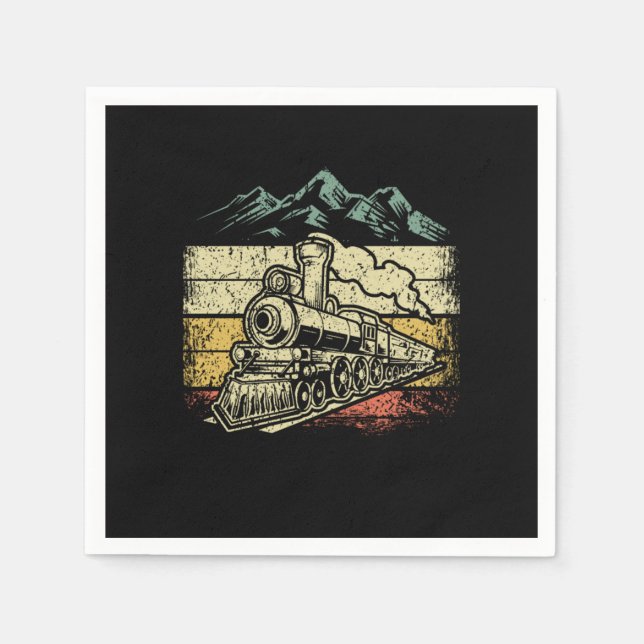 Vintage Steam Engine Train Locomotive Engineer Napkin (Front)