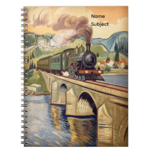 Vintage Steam Engine Train Painting Notebook