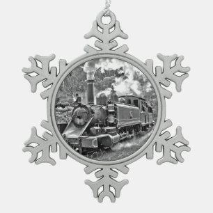 Vintage Steam Engine Train Snowflake Pewter Christmas Ornament