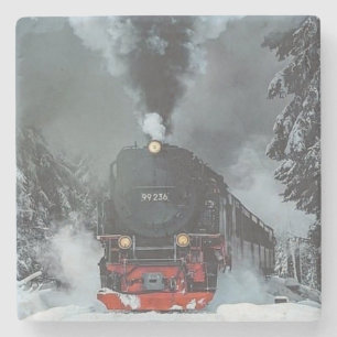 Vintage Steam Engine Train Stone Coaster