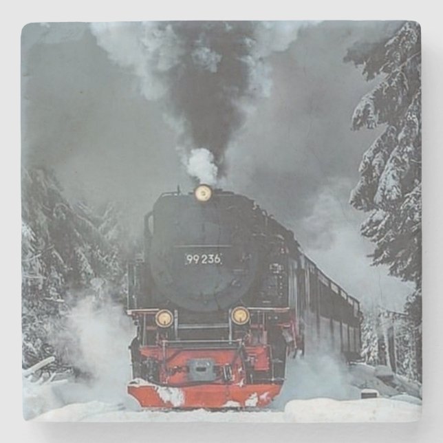 Vintage Steam Engine Train Stone Coaster (Front)