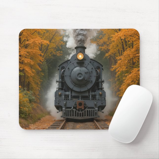 Vintage Steam Locomotive In Autumn Woods Mouse Pad (With Mouse)