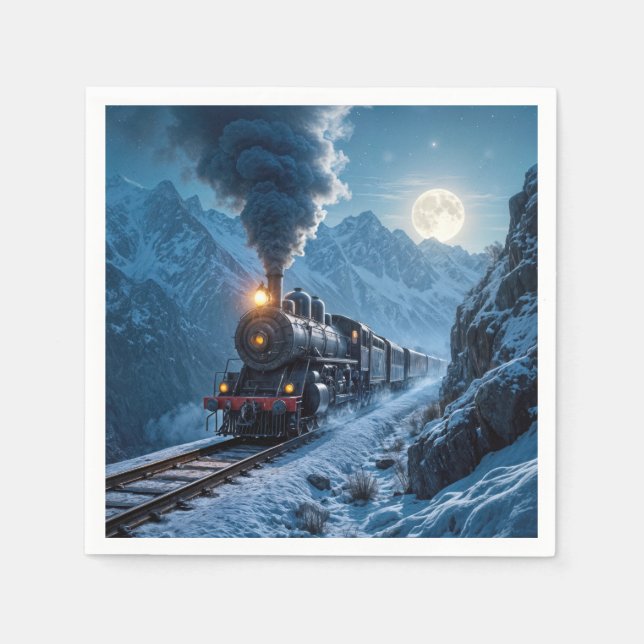 Vintage Steam Locomotive In Moonlight Napkin (Front)