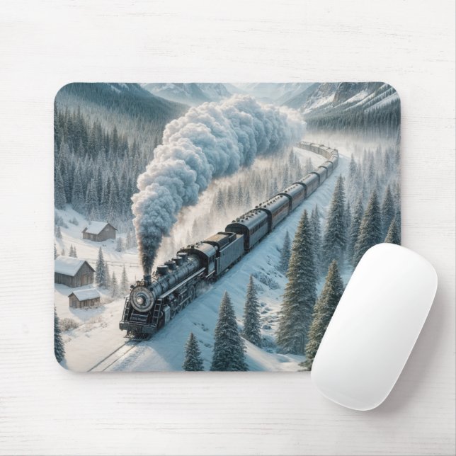 Vintage Steam Locomotive In Snowy Valley Mouse Pad (With Mouse)