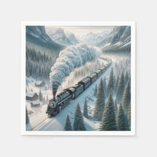 Vintage Steam Locomotive In Snowy Valley Napkin
