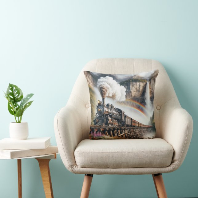 Vintage Steam Locomotive On a Train Trestle Cushion (Chair)