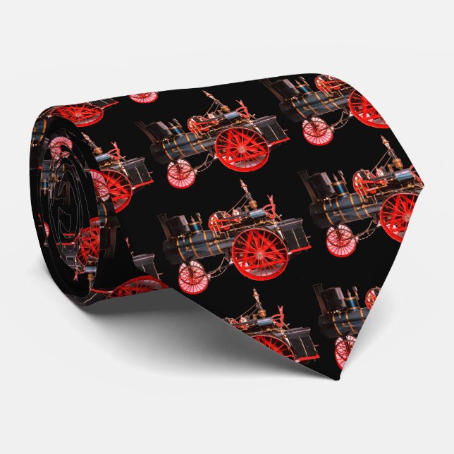 VINTAGE STEAM LOCOMOTIVE Red Black Tie (Rolled)