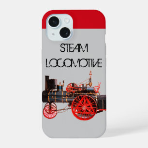 VINTAGE STEAM LOCOMOTIVE Red Grey iPhone 15 Case