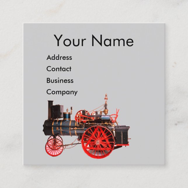 VINTAGE STEAM LOCOMOTIVE Red Grey Square Business Card (Front)