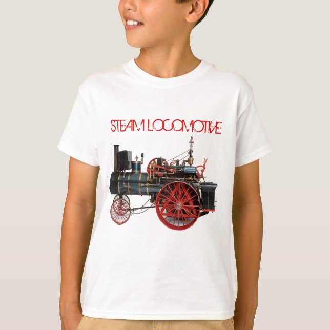 VINTAGE STEAM LOCOMOTIVE Red White T-Shirt (Front)
